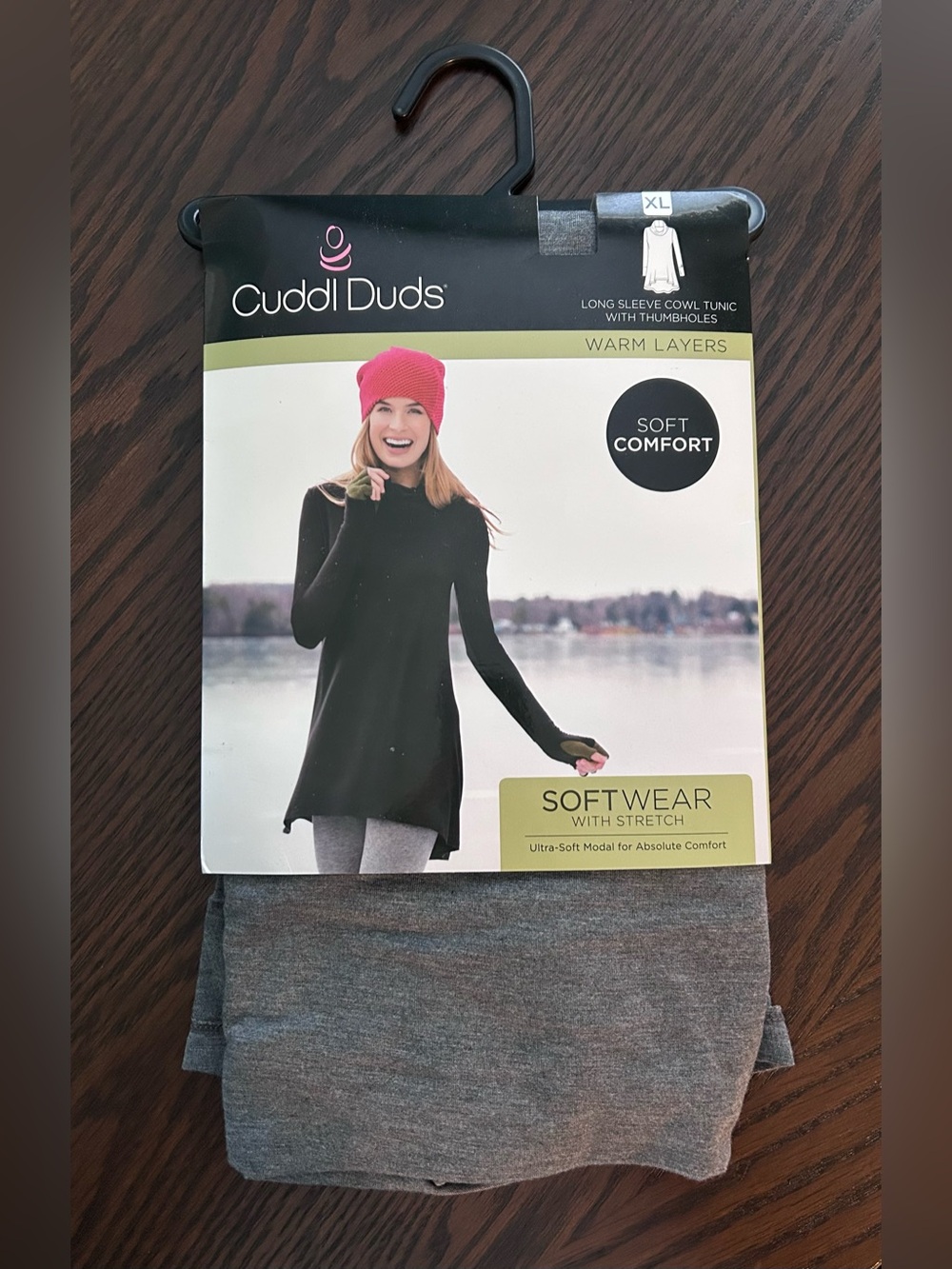NWT Cuddl Duds Softwear Gray Long Sleeve Cowl Tunic with Thumbholes size XL